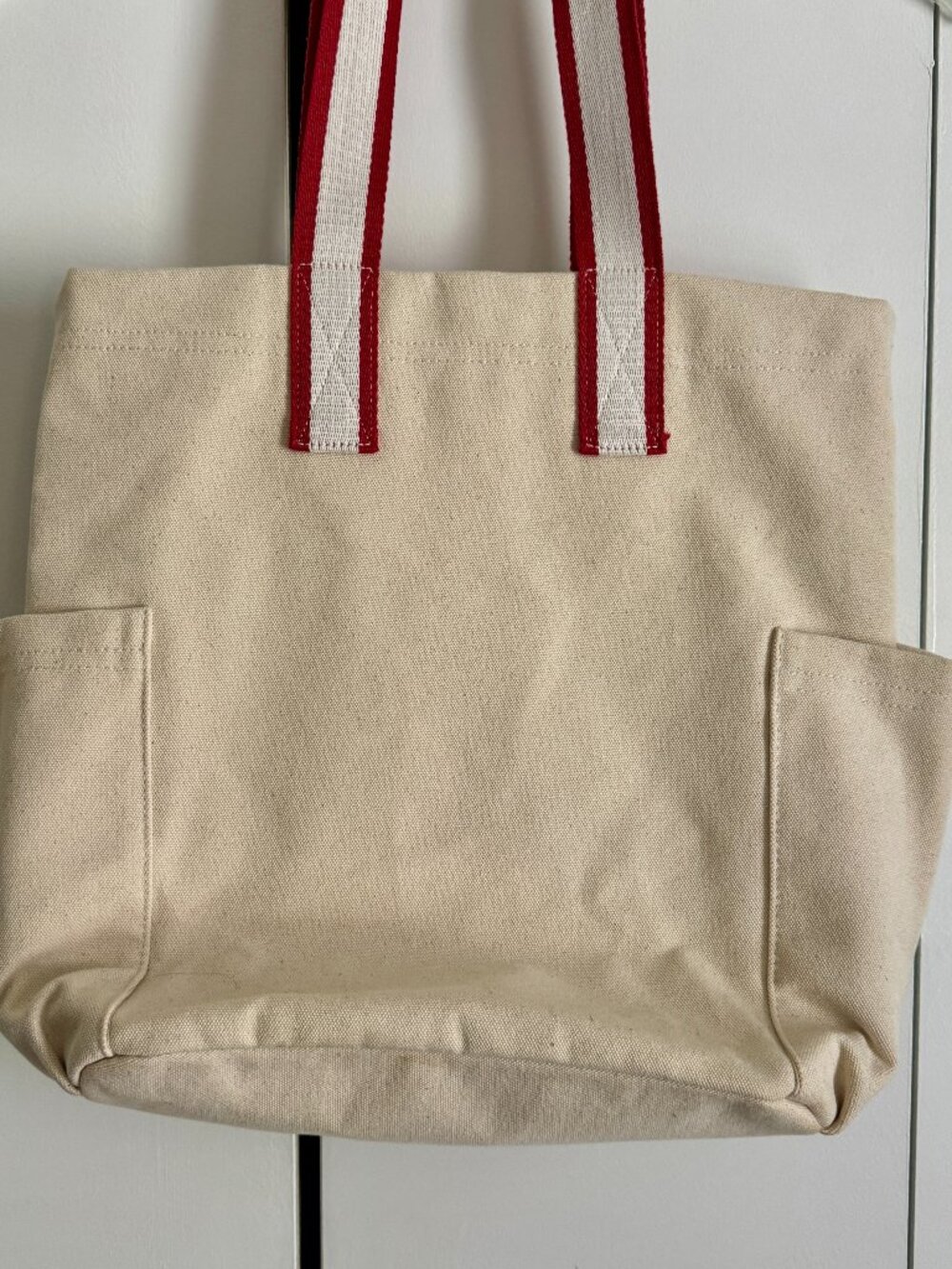 Universal Thread Cream Red Stripe Canvas Tote Bag Americana Beach Market